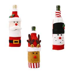 Weinflaschentaschen, Set mit 3 festlichen Pulloverhüllen mit Weihnachtsmann, Rentier und Schneemann für Urlaub, Abendessen, Dekoration, handgefertigte Weinflaschentasche von Ranuw