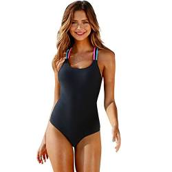 Bademode für Frauen,Damen Sport Bodylift Badeanzug Schlankheits Swimsuit Badeanzug mit Verstellbaren Trägern (Schwarz, L) von Raopuzi
