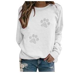 Damen Hoodie Kapuzenpullover Glitzer Vier Pfoten Tatzen Hund Kristall Hundes Dog mit Pfote Kristall Lässiges Damen T-Shirt mit Diamantbesetztem Hundepfoten-Print Oben Pullover von Raopuzi