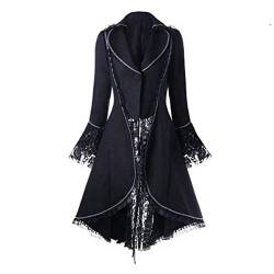 Damen Steampunk Gothic Long Coat, Frack Mantel Retro Jacke B-a-r-o-c-k Punk Kleidung Vintage Viktorianischen Langer Cosplay Kostüm S-m-o-k-i-n-g U-n-i-f-o-r-m (Black, M) von Raopuzi