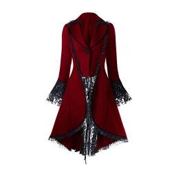 Damen Steampunk Gothic Long Coat, Frack Mantel Retro Jacke B-a-r-o-c-k Punk Kleidung Vintage Viktorianischen Langer Cosplay Kostüm S-m-o-k-i-n-g U-n-i-f-o-r-m (Red, XXXXXL) von Raopuzi