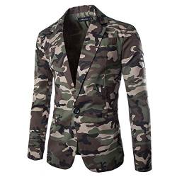 Herren Camouflage Sakko Blazer Slim Fit Winterjacke, Freizeit Business Anzug Herrenanzug Knopf Smoking Anzug Mantel Bolero Jacke Trenchcoat Anzugjacken Smokingjacke Tops Outwear (Armeegrün, L) von Raopuzi