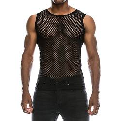 Herren Shirt Netzhemd Netzshirt ohne Arm Ringershirt Shirt ohne Arm schwarz Muskel Transparent Shirts ärmellos Netz Unterhemd (Schwarz, S) von Raopuzi