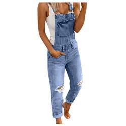 Jeanslatzhose Damen Latzhose Jeans Lange Hose Denim Overall Jumpsuit Playsuit Jeans Vintage Loose Fit Hoseanzug Romper (Hellblau, M) von Raopuzi