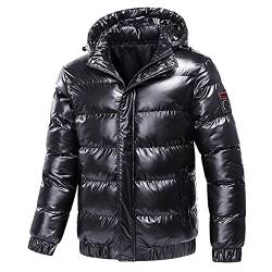 Raopuzi Daunenjacke Glanz Herren Reißverschluss Übergangsjacke Winter Warm Gefüttert Steppjacke Hooded P-a-r-k-a Ultraleichte Jacke Winddicht Winterjacke Outdoor Daunenmantel Thermojacke (Black, XL) von Raopuzi