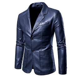 Raopuzi Herren Leder-Sakko Biker Lederjacke aus Herren schwarz Lederblazer ledermantel Herren Echtes Rindsleder Biker Jacke Vintage Herren Echtes Leder Biker Jacke (Blau, XXL) von Raopuzi