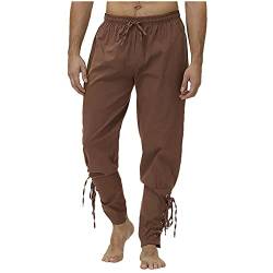 Raopuzi Herren Mittelalterhose Viking Kleidung Piratenhose Retro Lange Unterbeinschnürung große Eingrifftaschen Knopfleiste u Kordelverschluss von Raopuzi