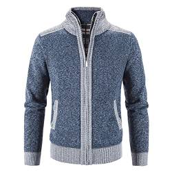 Raopuzi Herren Strickjacke mit Reissverschluss Dicker Pullover ohne Kapuze Stehkragen Winter Warm Fleece-gefüttert Wintermantel Cardigan mit Reißverschluß und Taschen (Blue, XL) von Raopuzi