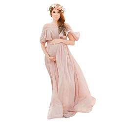 Raopuzi Schwangerschafts Kleid für Shooting Abendkleid Schwangerschaftskleid Fotoshooting Umstandskleider Frauen Elegant Schulterfreies Spitzenkleid Maxikleid Umstandsmode Festlich (1-Pink, L) von Raopuzi