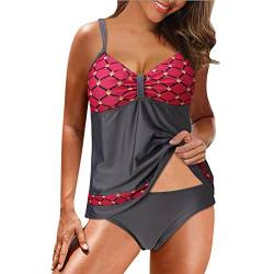 Raopuzi Tankini mit Bügel Cup D: Push Up Sexy mit Shorts Oversize mit BH für Mollige Schwarz Beach Bademode Zweiteilige Badeanzug Kleine Brüste Bauchweg Tankinis Oberteil Tankini Set (rot, XL) von Raopuzi