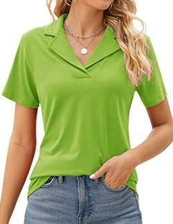 Rapbin Damen Poloshirts Reverskragen V Ausschnitt Kurzarm Bluse Elegant Casual Tunika Tops, Lindgrün, Groß von Rapbin