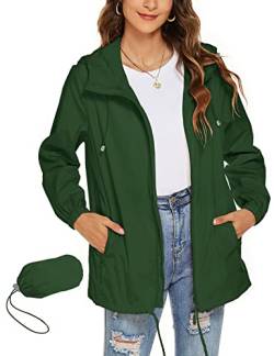 Rapbin Regenjacke Damen Dünn Leicht Wasserdicht Softshelljacke Wandern Reisen Fahrrad Regenmantel Windbreaker(Dunkel Grün,XL) von Rapbin