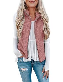 Raphin Damen Mantel Winter Casual Leicht Ärmellos Damen Weste Einfarbig Elegant Mode Weste Damen Fell(Light Rose,S) von Rapbin