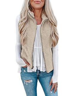 Raphin Damen Weste Herbst Casual Leicht Ärmellos Jacke Herbst Damen Einfarbig Elegant Mode Damen Weste Lang(Khaki,XXL) von Rapbin