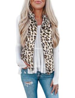 Raphin Westen für Damen Fleece Warm Mode Lässig Fleecepulli Damen Hohe Qualität Superweich Fleecejacke(Aprikosen Leopard,L) von Rapbin