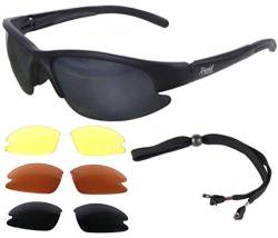 Rapid Eyewear 'Cruise Black' schwarz PILOTENBRILLE Sonnenbrille für Pilot mit Wechselgläser (gelb, rot und grau verspiegelt). UV Schutz 400. Fliegerbrille für Herren und Damen. Auch für den Sport von Rapid Eyewear