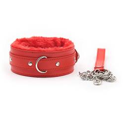 Rapidly Halsband Erotik Halsband Gepolstert Plüsch Flirten Halsband mit Leine Leder Einstellbar Cosplay Bondage S&M Sex Spielzeug (Rot) von Rapidly