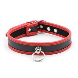 Rapidly Halsband Leder Halsband mit Ring der O Erwachsene Sex Spielzeug BDSM Punk Choker Halsband mit Einstellbar (Schwarz-Rot) von Rapidly