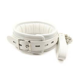Rapidly Halsband Leder Weiß SM Bondage Halsband gepolstert mit Leine Ketten Hundesklave Cosplay Erwachsene Sex Spielzeug, abschließbar von Rapidly