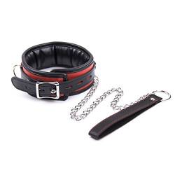 Rapidly Halsband gepolstert Weiche Polsterung Halsfessel Leder SM Bondage Halsbänder mit Leine Sklave Cosplay Erwachsene Sex Spielzeug (Schwarz Rot) von Rapidly