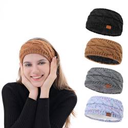 Damen-Stirnbänder für kaltes Wetter, warm, Sport-Stirnband, gestrickt, weiches Stirnband (4er-Pack, Stil 5 (schwarz + khaki + Clip Blume grau + hellblaues Konfetti)) von Rapotti