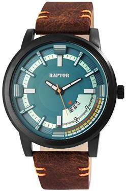 Raptor Accom Herren-Uhr Leder Datum Leuchtzeiger Analog Quarz RA20277 (braun) von Raptor