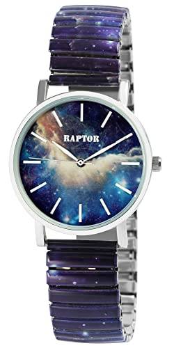 Raptor Colorful Edition Damen-Uhr Zugband Edelstahl Motiv Bunt Print Analog Quarz (blau/weiß) von Raptor