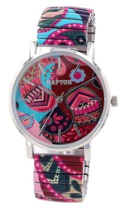 Raptor Colorful Edition Ø36mm Damen-Uhr Zugband Edelstahl Motiv Bunt Print Analog Quarz (bunt rot hellblau) von Raptor