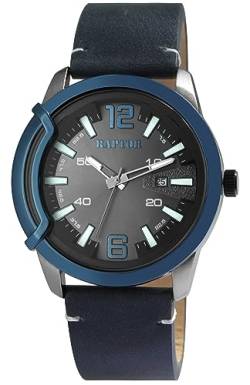 Raptor Davian Herren-Uhr Leder Datum Leuchtzeiger Analog Quarz RA20355 (blau) von Raptor