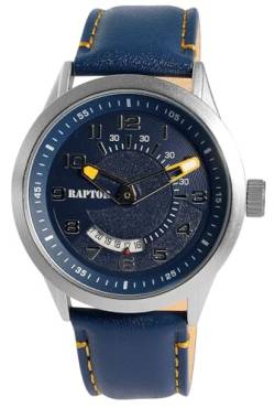 Raptor Yava Herren-Uhr Leder Dornschließe Datum Analog Quarz Geschenk Vatertag Geburtstag Weihnachten (blau) von Raptor