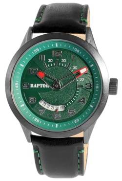 Raptor Yava Herren-Uhr Leder Dornschließe Datum Analog Quarz Geschenk Vatertag Geburtstag Weihnachten (schwarz grün) von Raptor