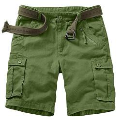 Raroauf Damen Bermuda Baumwolle Casual Multi Taschen Relaxe-Fit Twill Bermuda Cargo Shorts, Grüne Shorts, 40 von Raroauf