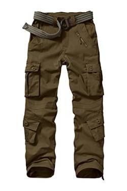 Raroauf Damen-Cargohose, Baumwolle, 8 Taschen, Baggy, leger, Kampfhose, taktische Hose, läuft nicht ein - Braun - 48 von Raroauf