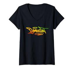 Damen Bomboclaat Graffiti Tag Style Rasta Colors Reggae T-Shirt mit V-Ausschnitt von Rasta University