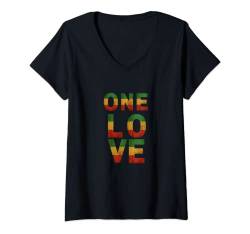 Damen One Love T-Shirt Rasta Reggae Men Women Rastafari Kids gift T-Shirt mit V-Ausschnitt von Rasta & Reggae Clothing