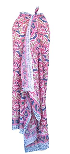 Rastogi Handicrafts Sarong, Damen-Badeanzug, 100 % Baumwolle, Blockdruck von Hand, lang, 185,4 x 111,8 cm, rosa (1) von Rastogi handicrafts