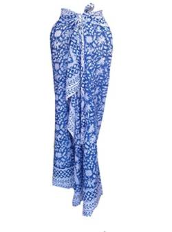 Rastogi Handicrafts Sarong Damen-Badeanzug, 100 % Baumwolle, Handblockdruck, lang, 185,4 x 111,8 cm, Blau 2 von Rastogi handicrafts