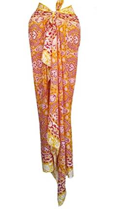 Rastogi Handicrafts Sarong Damen-Badeanzug, 100 % Baumwolle, Handblockdruck, lang, 185,4 x 111,8 cm, Gelb 3, Einheitsgröße von Rastogi handicrafts