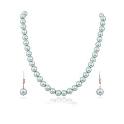 Ratnavali Jewels Muschel-Zuchtperlen-Halskette für Damen, 10 mm lang, mit Haken-Ohrringen, Perle, Perle von Ratnavali Jewels