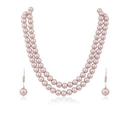 Ratnavali Jewels Muschelzuchtperle 10 mm Doppelstrang-Halskette für Frauen in 45,7 cm Länge mit Haken-Ohrringen, Perle, Perle von Ratnavali Jewels