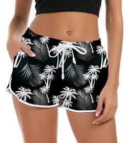 Rave on Friday Damen Badeshorts Kurze Schwarz Blumendruck Sommer Badehose Schnell Trocknendes Strand Schwimmshorts Wassersport Bademode Shorts Sporthose Boardshorts Fitnesshose mit Taschen XL von Rave on Friday