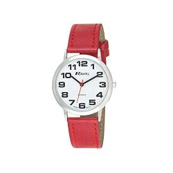 Ravel - Damen - Armbanduhr mit großen Ziffern - Rot/silbernes Ton/weißes Zifferblatt von Ravel