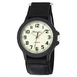 Ravel - Moderne Workwear-Herrenuhr mit einfach zu befestigendem Armband - Schwarz/Cremefarbenes Zifferblatt/Schwarzes Armband von Ravel