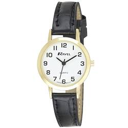 Ravel - Traditionelle Unisex-Uhr mit klarem Zifferblatt - Goldton/Schwarz von Ravel