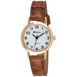 Ravel - Traditionelle Unisex-Uhr mit klarem Zifferblatt - Roségold-Ton/Braun von Ravel