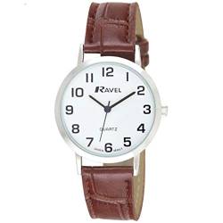 Ravel - Traditionelle Unisex-Uhr mit klarem Zifferblatt - Silberton/Braun von Ravel