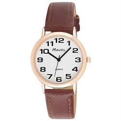 Ravel - Unisex - Armbanduhr mit großen Ziffern - Braun/Roségold ton/weißes Zifferblatt von Ravel