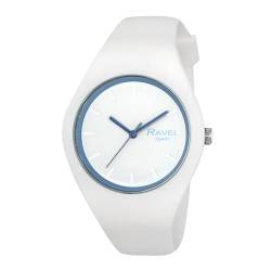 Ravel - Unisex Slim Comfort Fit Contrast-Uhr mit Silikonarmband - Analog Quarz - R1804.46 - Weiß/Himmelblau von Ravel