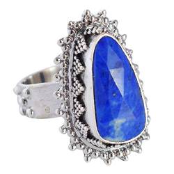 Natürlicher blauer Lapislazuli Edelstein Verstellbarer Ring 925 Sterling Silber Mädchen Ring Damenring FSJ-3581 von Ravishing Impressions Jewellery