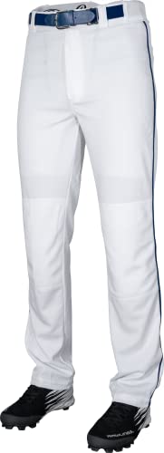 Rawlings Herren Baseballhose, halbentspannt, volle Länge, paspeliert, Größe L, Weiß/Marineblau Hose, Large von Rawlings